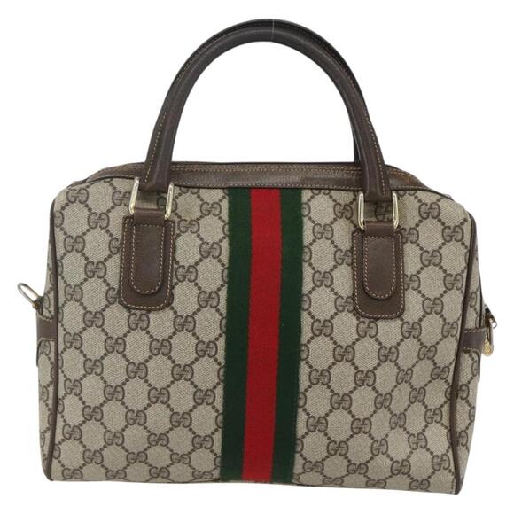 GUCCI GG Supreme Web Sherry Line Bag PVC Beige Gold 378 002 3839 Auth 151577 - Picture 2 of 16